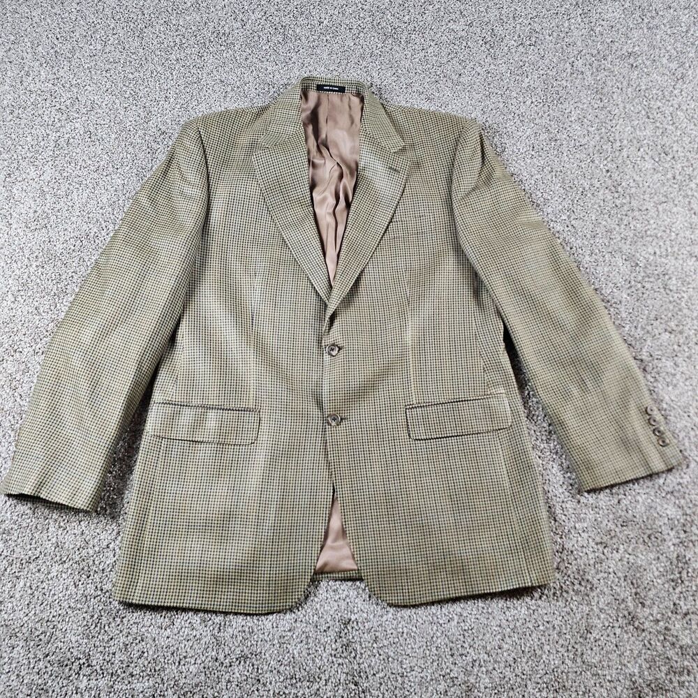 Chaps Blazer Mens 42L Green Silk Houndstooth Sport Coat 2 Button Multicolor